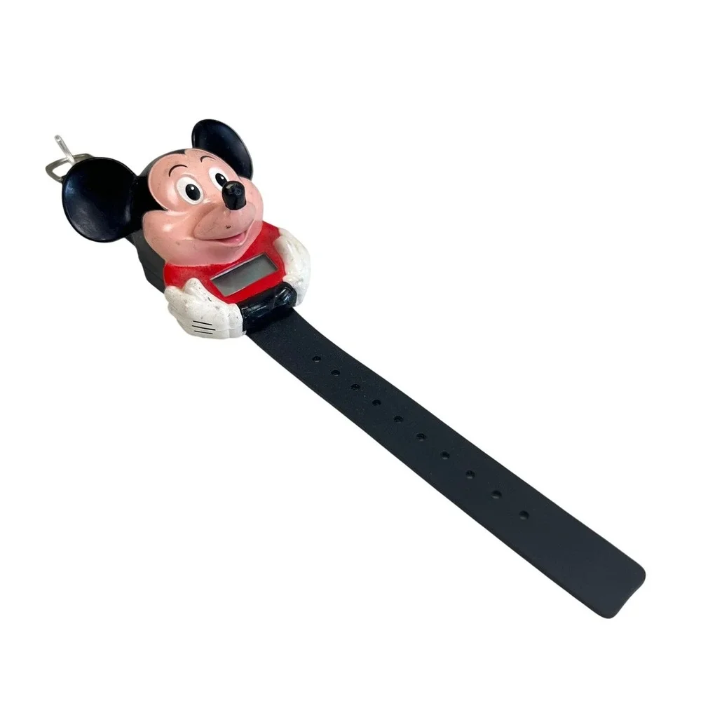 Vintage Mickey Mouse Digital Watch 3D Figural Disney Character Black Strap Retro